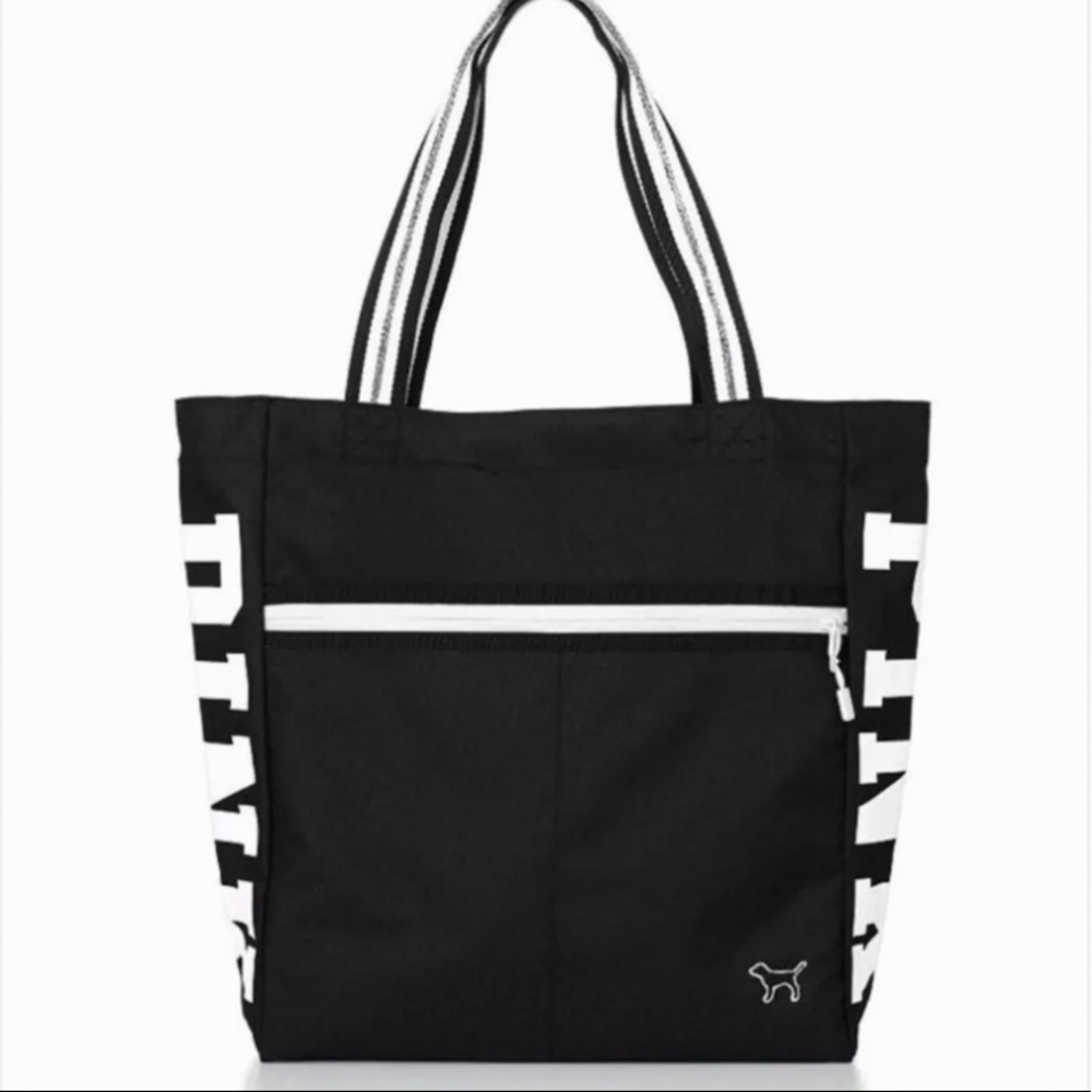 Victoria’s Secret PINK black and white tote bag pink logo Weekender pink bag dog